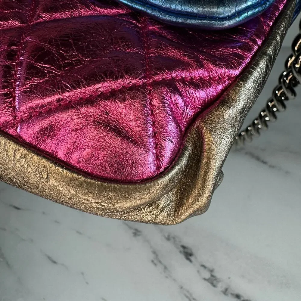 Chanel Metallic Shoulder Bag CC Matelasse Quilted Leather Pink/Blue/Black/Silver - Picture 11 of 16